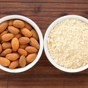 Almonds and almond flour in bowl